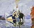 « Bateau camouflé en rade de Toulon » Peinture à l'huile de Pierre Gatier, après 1919. SS Lutetia (en) à Toulon.