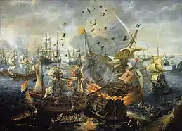 Bataille de Gibraltar, huile sur toile.