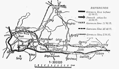 Carte du Chemin des Dames, en novembre 1917.