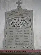 Plaque combattants morts pour la France 1914-1918.