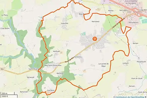 Carte en couleurs représentant les limites d'une commune.