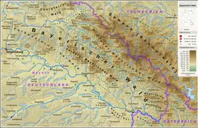 Carte topographique de la forêt de Bavière avec le Kaitersberg au nord.