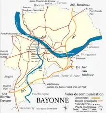Carte des voies de communication de Bayonne.