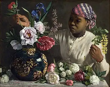 Jeune femme aux pivoines (1870), huile sur toile (60,3 × 75,2 cm), Montpellier, musée Fabre.