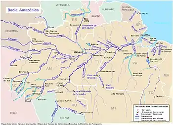  Carte du réseau navigable brésilien du bassin amazonien