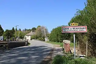 Panneau d'entrée du hameau Gare de  Beaumont-Hamel .