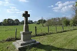 Croix de la Faisanderie et château de Beaumont au loin.