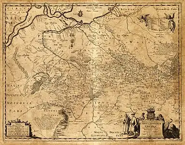 Carte de la Pologne, pour Description de l'Ukrainie, qui sont plusieurs provinces du Royaume de Pologne, Contenuës depuis les confins de la Moscovie, jusques aux limites de la Transilvanie. Ensemble leurs moeurs, façcons de vivres et de faire la Guerre. Par le Sieur de Beauplan de Guillaume Levasseur de Beauplan