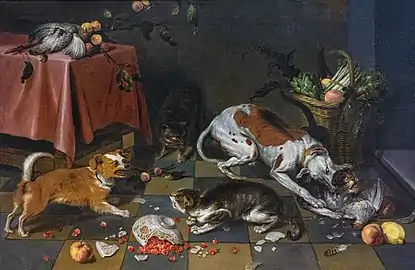 Nicasius Bernaerts, Bataille de chiens et de chats.