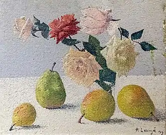 Achille Laugé,Fleurs et poires (1909).