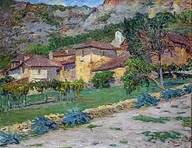 Henri Marre, Maisons et rochers à Larroque (vers 1906).