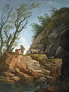 Hubert Robert,Paysage aux grands rochers.