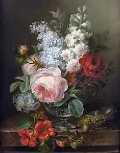 Cornelis van Spaendonck, Vase de fleurs avec nid.