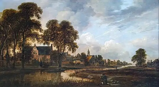 Aernout van der Neer, Village hollandais au bord d'un canal.