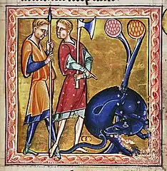 Représentation très imagée d'un Castor d'Europe se coupant les testicules (bestiaire d'Aberdeen, XIIe siècle)
