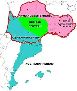 Classification supradialectale avec arverno-méditerranéen (Bec, Sumien, etc).