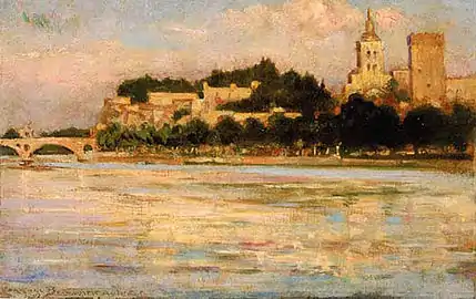 James Carroll Beckwith, Le Palais des papes et le pont d'Avignon (1852-1917), localisation inconnue, œuvre non sourcée.