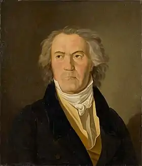 Beethoven en 1823, à l’époque de la composition des Variations Diabelli et de la Neuvième symphonie. Muré dans sa surdité devenue totale, il ne communique plus avec son entourage que par l’intermédiaire de cahiers de conversation.Portrait de F.G. Waldmüller (1823).