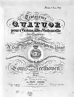 Page de titre de l'édition originale du treizième quatuor à cordes