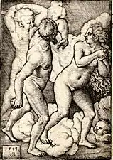 Sebald Beham, Adam et Ève chassés du Paradis (1543), gravure au burin.