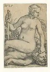 Barthel Beham, Judith et la tête de Holopherne (1525), gravure au burin.