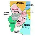 Carte montrant les trois paroisses civiles de la municipalité de Bejuma.