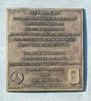 Plaque au 5e régiment de dragons légers.