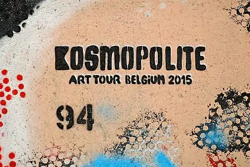 Logo du Kosmopolite Art Tour Belgium 2015 etdu spray Montana 94.