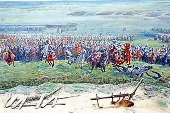 La charge de la cavalerie française dirigée par le maréchal Ney.