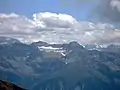 La face nord de la Bella Tola (au centre gauche) et le glacier de la Bella Tola vus du Torrenthorn.