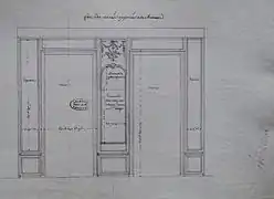 Paroi du côté de la Seine du cabinet d'angle de Mme Adélaïde à Bellevue, vers 1775. Archives nationales.