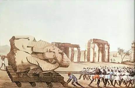 Halage du colosse de Ramsès II par Belzoni, en 1816.