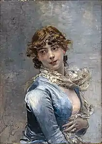 Élégante à la robe bleu par Giovanni Boldini