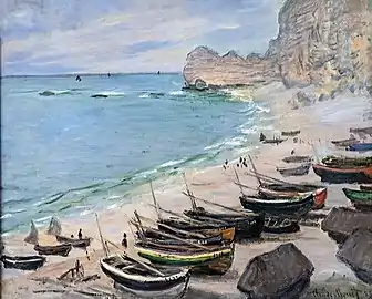 Bateaux sur la plage à Etretat par Claude Monet