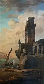 Château en ruine sur un rivage par Hubert Robert