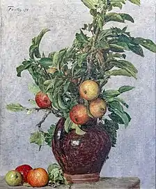 Vase aux pommes et feuillage par Henri Fantin-Latour (1872)