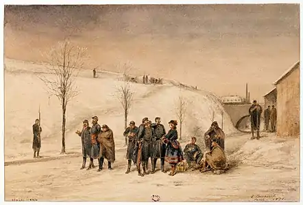 Soldats et cantinière aux fortifications en 1871 (1871), aquarelle, Paris, musée Carnavalet.