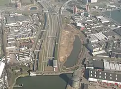 Vue aérienne de l'extrémité nord du tunnel.