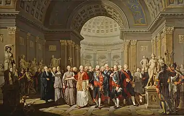 Le Pape Pie VI visitant avec Gustave III de Suède, la Galerie des Antiques du Vatican (1785), Stockholm, Nationalmuseum.