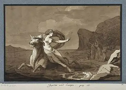 Benjamin Zix, L'enlèvement d'Europe, encre et lavis, vers 1800-1805