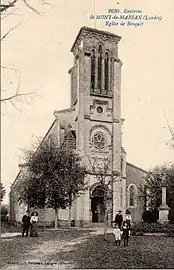 Photo ancienne de l'église de Benquet. Le cimetière se situe à l'arrière