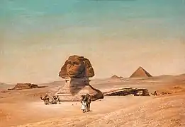 Halte de chameliers près du sphinx au Caire, Évremond de Bérard, avant 1881.