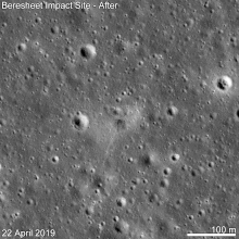 Comparaison de la surface lunaire avant et après l'impact avec la sonde.