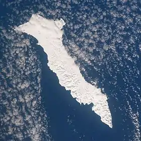 Île de Béring depuis l'espace en mars 1992