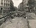 Construction de la station de métro en septembre 1915. Cliché de la Dresdener Straße direction Alexanderplatz.