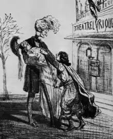 Caricature de Berlioz, tenant son opéra Les Troyens comme un bébé