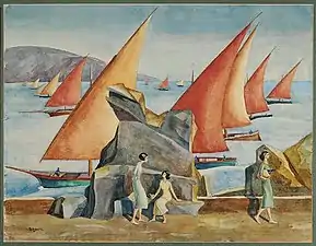 Voiles rouges, Sicile, aquarelle (1921).