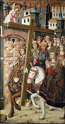 Peinture représentant Héraclius entrant à Jérualem avec la Vraie Croix, devant un groupe de personnes