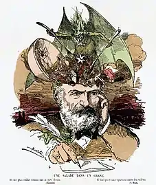 Une salade dans un crâne, caricature de Victor Hugo publiée dans Le Grelot du 21 juin 1871.