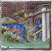 Perrot le Béharnais devant l'une des portes de la ville de Montferrand.